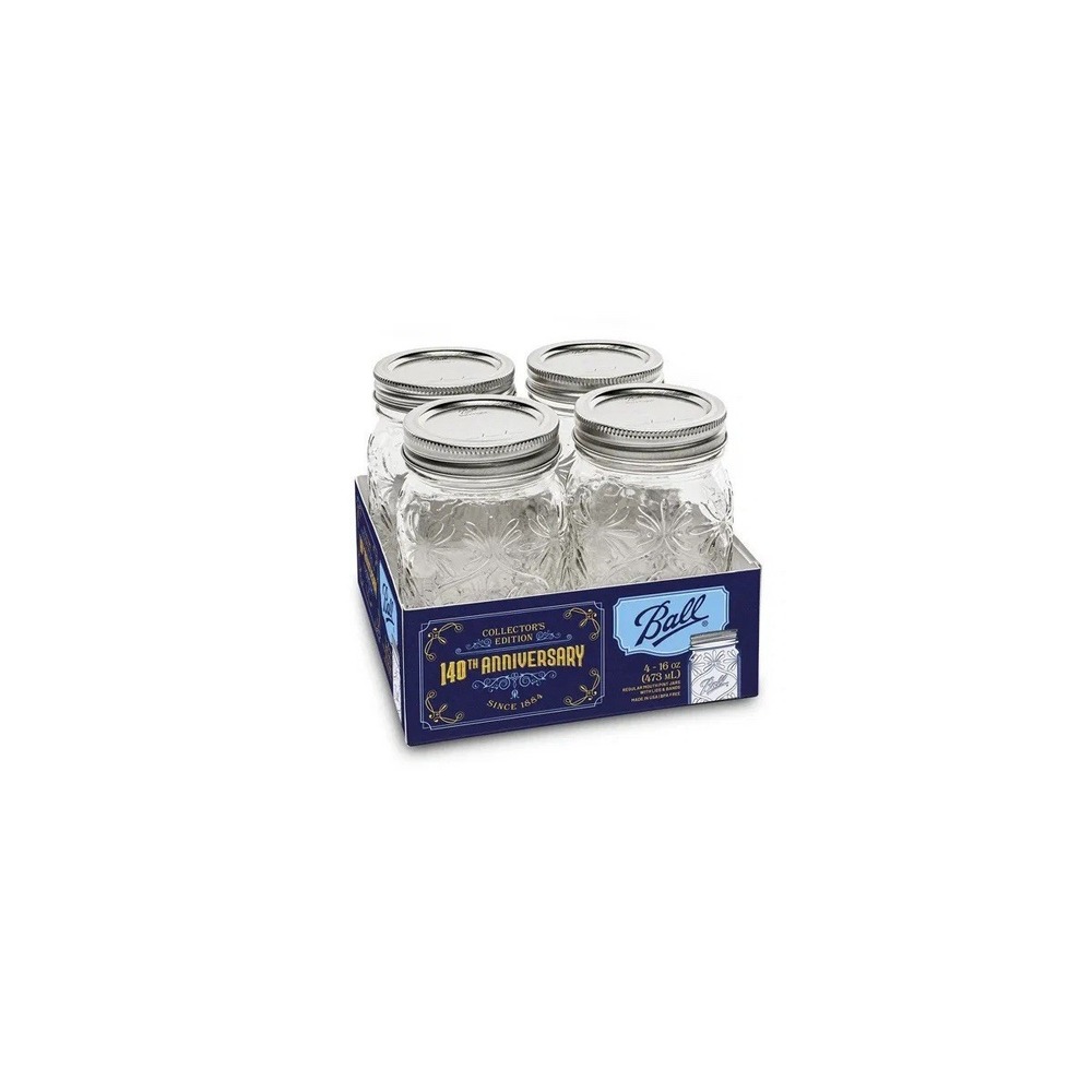 Ball Pint 4 Pack  Regular Mouth ~ 140th Anniversary Keepsake Jars 16oz Mason Jar